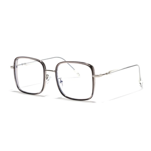 Square jelly grey TR90 eyeglasses with silver metal temples for a minimalist look