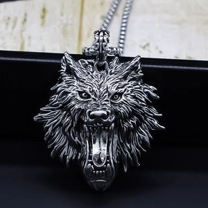 Punk Wolf King Collier Pendentif Pour Hommes Argent Alliage Tête d'Animal Gothique Biker Chaîne de Pull Bijoux de Mode