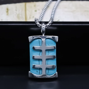 Vintage Geometric Rectangle Turquoise Style Pendant Necklace Alloy Silver Plated Box Chain Fashion Unisex Jewelry Gift