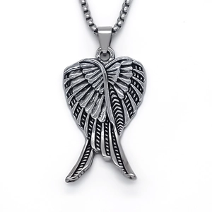 Collana con pendente ad ali in acciaio inossidabile retrò e finitura argento vintage