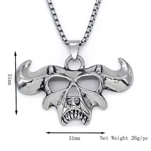 Pendentif crâne de taureau punk en alliage argenté avec chaîne boîte pour hommes tendance