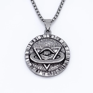 Vintage round Eye of Horus pendant necklace with embossed geometric detail for men and women