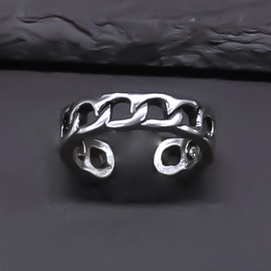 Vintage chunky hollow silver cuban chain ring with adjustable open design for women