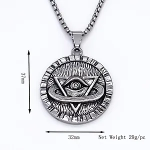 Punk style Eye of Providence necklace with geometric circle pendant and square box chain