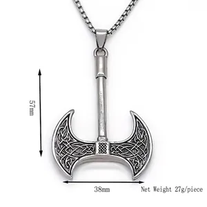 Punk style double-headed axe pendant necklace with Celtic knot engraving for men