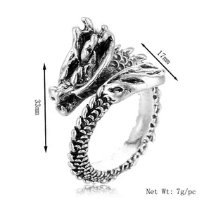 Retro silver dragon wrap ring featuring detailed scales and 33mm height design