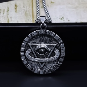 Geometric Round Pendant Necklace Eye Of Providence Triangle Motif Alloy Punk Style Jewelry For Men Women Fashion Accessory