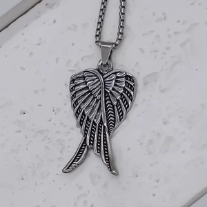 Collana retrò in acciaio inossidabile con pendente a doppia ala d'angelo e catena box
