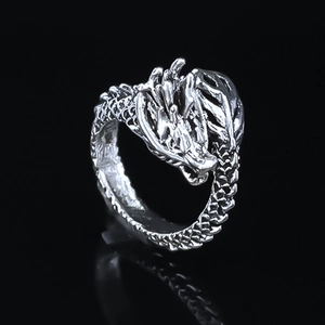 Vintage Alloy Dragon Open Ring For Men Women Retro Punk Style Silver Plated Dragon Scale Finger Ring Fashion Jewelry