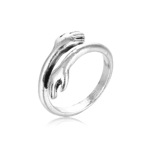 Bague ouverte créative mains qui s'enlacent en argent vintage avec anneau réglable