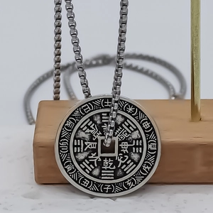 Vintage stainless steel Bagua compass pendant necklace with traditional box chain