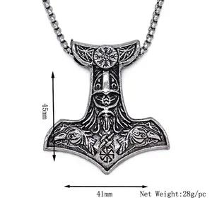 Collana con pendente Martello di Thor Mjölnir vintage con rune vichinghe e incisioni