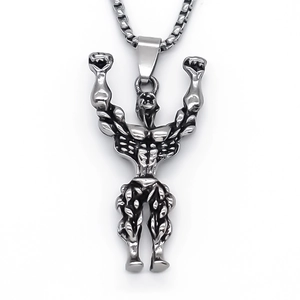 Collier pendentif culturiste en argent poli avec chaîne vénitienne pour homme