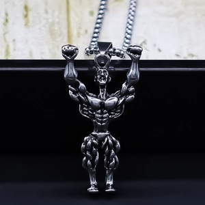 Collier Pendentif Homme Musclé Bodybuilder en Alliage Rétro pour Hommes Bijoux de Fitness Créatifs Accessoire Mode Street Style