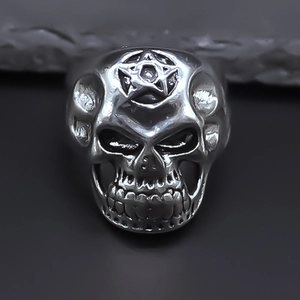 Anello Teschio Gotico Vintage Con Pentagramma Per Uomo Donna Lega Argento Antico Punk Rock Biker Gioielli Regalo