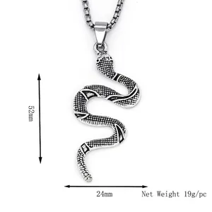 Gothic punk snake pendant necklace in vintage silver alloy with detailed scale texture