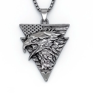 Collier pour homme en acier avec pendentif tête d'aigle et drapeau américain vintage