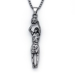 Men's basketball player pendant necklace in dark grey finish with square box chain