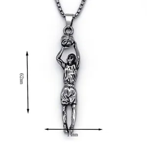 Silver steel basketball player pendant necklace for men with box chain, net weight 24g