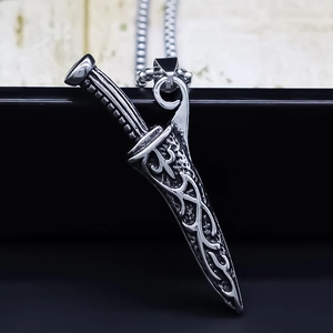 High-End Embossed Dagger Pendant Necklace For Men Women Vintage Gothic Alloy Sword Pendant Box Chain Versatile Jewelry Accessory Gift