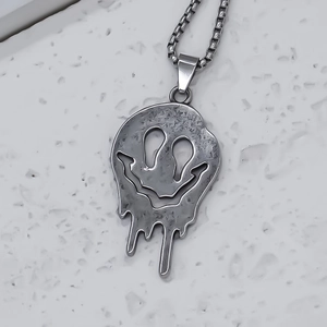 Punk style melting smiley face pendant necklace with box chain for men and women