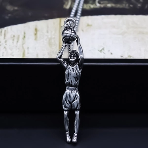 Basketball Player Athlete Jump Shot Pendant Necklace For Men Silver Alloy Hip Hop Streetwear Sporty Jewelry For Unisex
