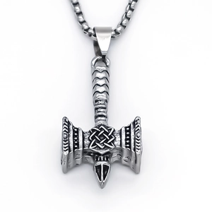 Retro stainless steel Thor's hammer Mjölnir pendant necklace with box chain for men