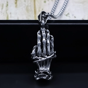 Vintage Alloy Praying Hands Pendant Necklace Retro Punk Skeleton Hand Box Chain Necklaces For Men Women Hip Hop Jewelry