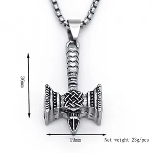 Stainless steel Mjölnir pendant necklace with box chain and 36mm hammer detail