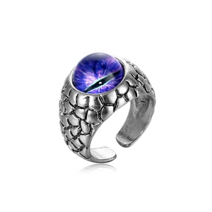 Vintage silver alloy adjustable ring with purple dragon eye and scale textures