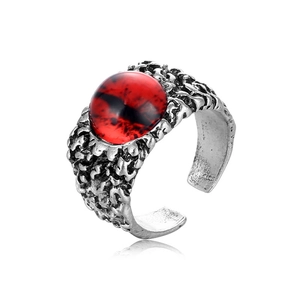 Retro hip hop adjustable red evil eye ring in antique silver punk style finish