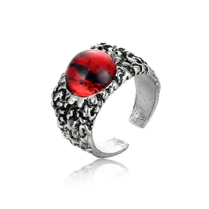 Gothic red devil eye ring with 30mm oversized adjustable vintage alloy band