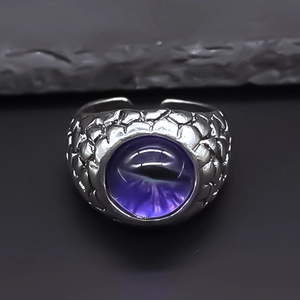 Vintage Gothic Alloy Purple Evil Eye Ring For Unisex Dragon Scale Pattern Antique Silver Rhinestone Adjustable Punk Finger Ring