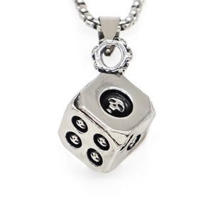 Creative silver skull dice pendant necklace with heavy ball chain for punk street style