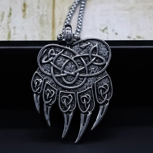 Retro Alloy Bear Paw Pendant Necklace With Celtic Knot Pattern Viking Style Nordic Jewelry For Men Women Daily Accessary