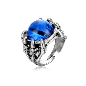 Anello punk gotico con artiglio di drago, pietra occhio del diavolo blu e regolabile
