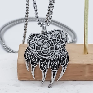 Retro Celtic jellyfish totem necklace in silver finish with vintage metal texture