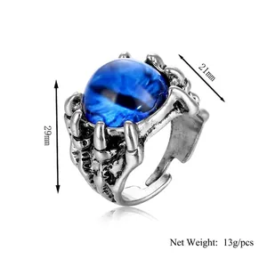 Anello artiglio di drago punk con grande perla occhio blu e fascia in lega regolabile