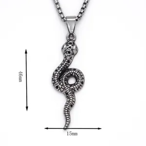 Punk style snake pendant necklace in vintage grey finish with 46mm height and 18g net weight