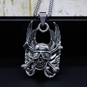 Cyberpunk Skull Wings Pendant Necklace For Men Women Retro Alloy Electroplated Gothic Biker Fashion Jewelry Finger Necklace Gift
