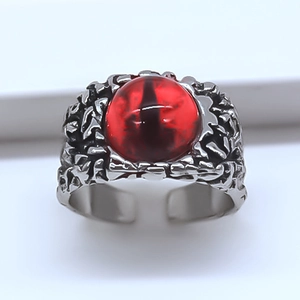 Gothic red dragon eye ring with vintage silver alloy and adjustable open band design