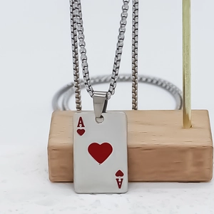 Collier pendentif as de cœur argenté avec chaîne en acier classique pour hommes et femmes