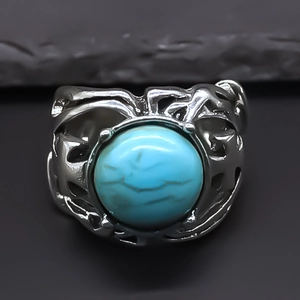 Vintage Alloy Turquoise Evil Eye Ring Punk Gothic Hollow Cross Adjustable Hip Hop Statement Finger Ring Jewelry For Unisex