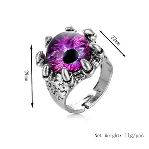 Bague griffe oeil maléfique violet gothique en alliage argenté à taille réglable