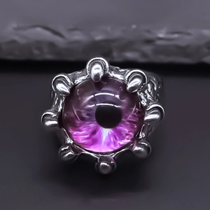 Bague Ajustable Punk Gothique Œil De Démon Violet Pour Hommes Femmes Alliage Argent Antique Griffe De Dragon Bague Ouverte Bijoux Tendance