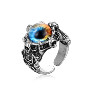 Punk style evil eye ring with retro alloy finish and adjustable skull claws