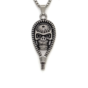 Gothic punk pharaoh skull zipper pendant necklace with durable stainless steel box chain