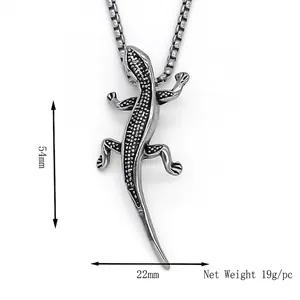 Lizard pendant necklace in retro silver stainless steel for men with dimensions and weight