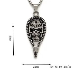 Retro pharaoh skull pendant necklace in silver finish with box chain for men fashion
