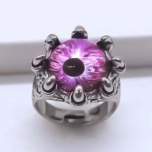 Bague gothique en alliage argenté avec oeil maléfique violet et griffes ajustables